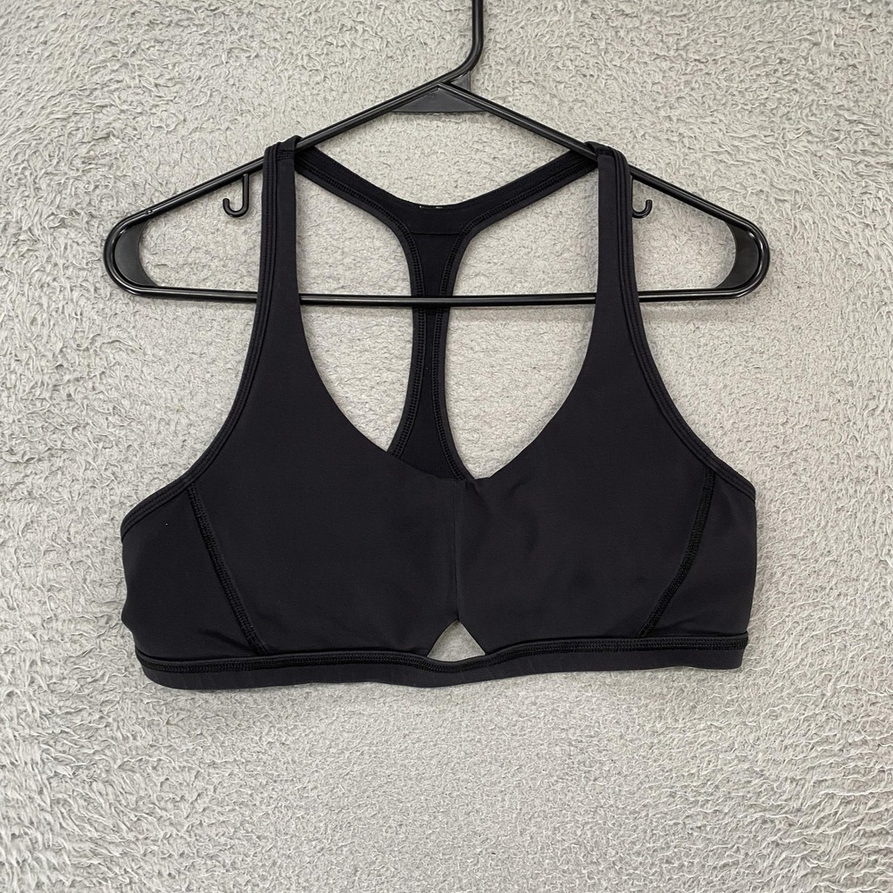 Lululemon Sports Bra Womens 12 Black Racerback Keyhole Stretch Yoga Gym Workout